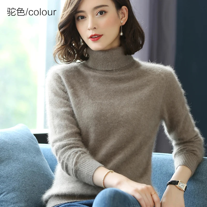 Women's Plain Roll Neck Long Sleeve Sweater Casual Knit Layer