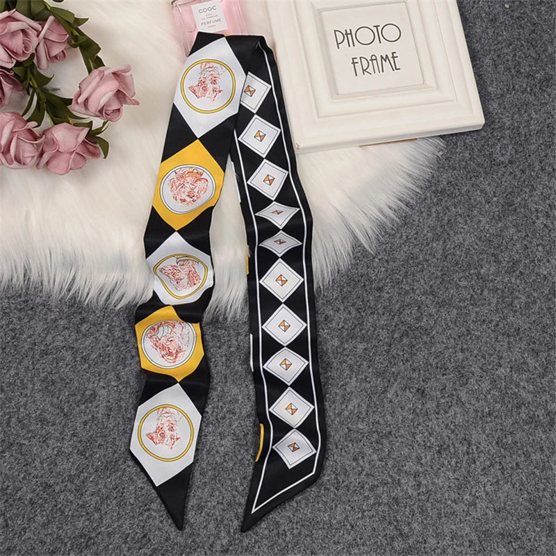 Horse Motif Skinny Ribbon Scarf with Printed Designs
