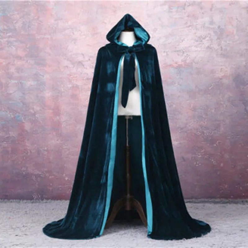 Long Velvet Hooded Cape for Layering over Outfits