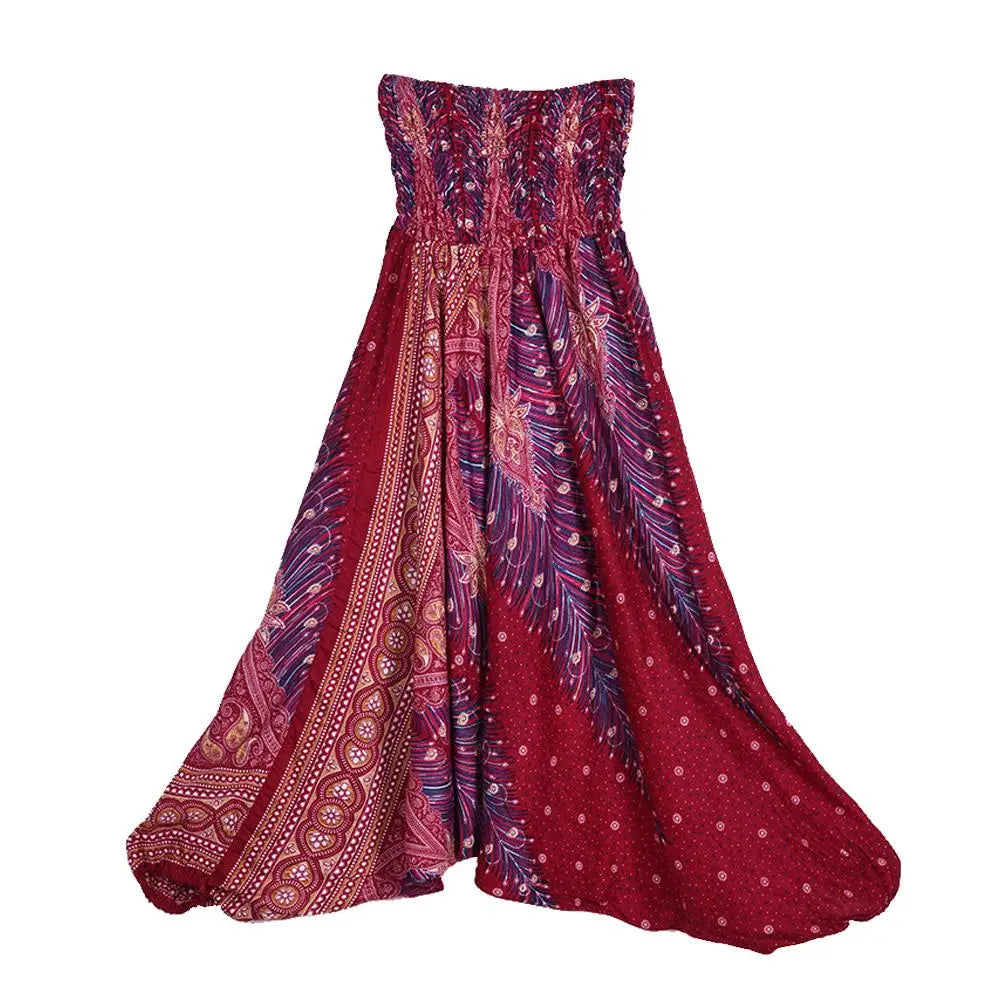 Unisex Cotton Harem Pants with Printed Convertible One Piece Styling