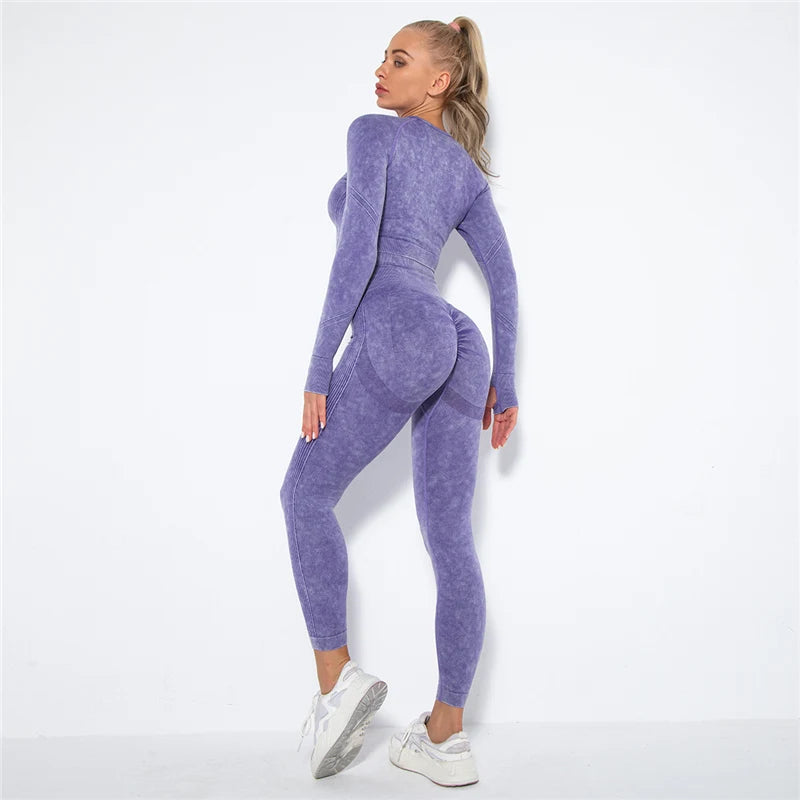 Women's Long Sleeve Crop Top And Leggings Yoga Set