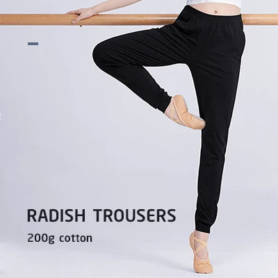 Women's High Waist Cotton Blend Dance Pants with Loose Legs and Length Options