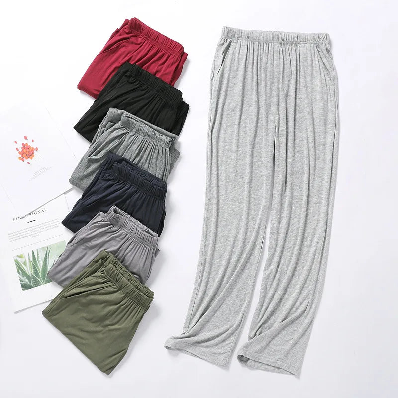 Men's Solid Elastic Waist Straight Leg Long Lounge Pajama Pants