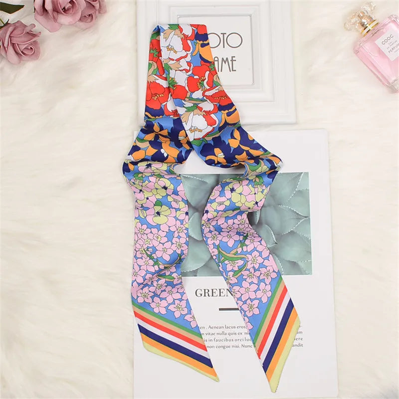 Horse Motif Skinny Ribbon Scarf with Printed Designs