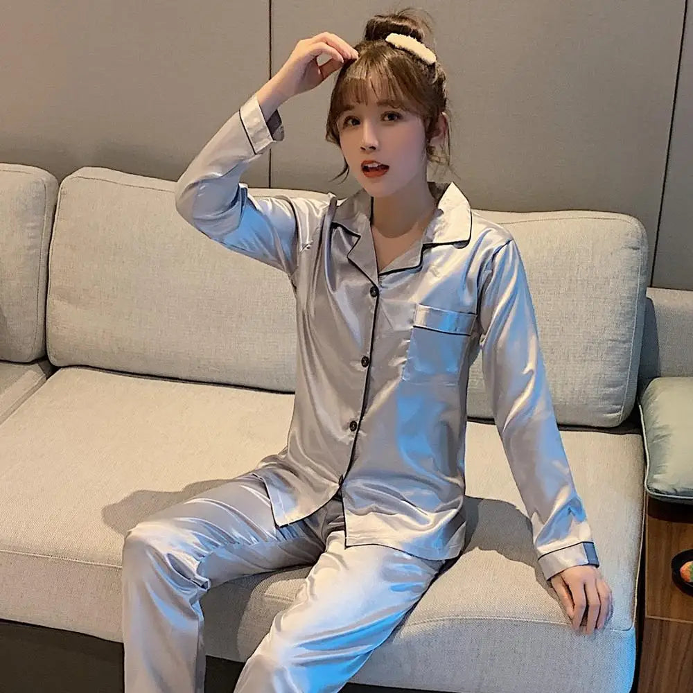 Men's Satin Look Button Front Shirt and Pants Pajama Set