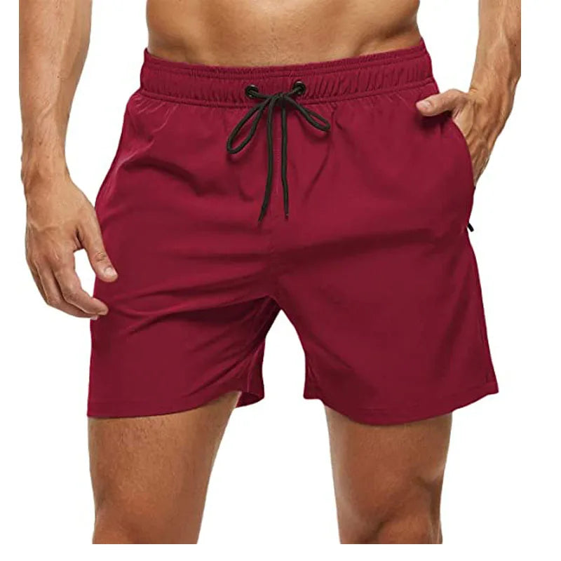 Men's Swim Shorts with Elastic Waist and Zipper Pockets for Beach and Pool Wear