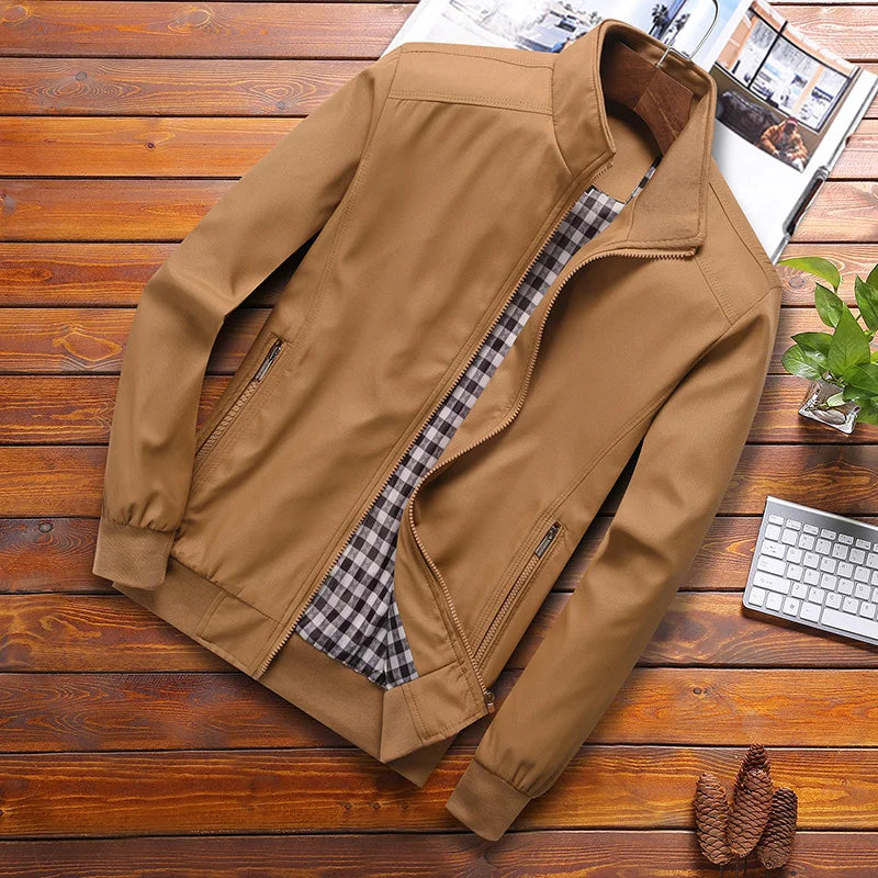 Men's Solid Zip-Front Bomber Jacket
