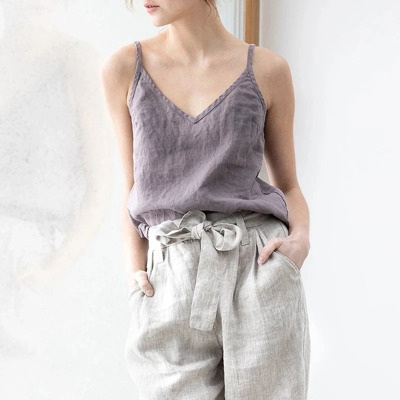 Women's Viscose Sleeveless V-Neck Camisole Top with Straps for Casual Summer Outfits