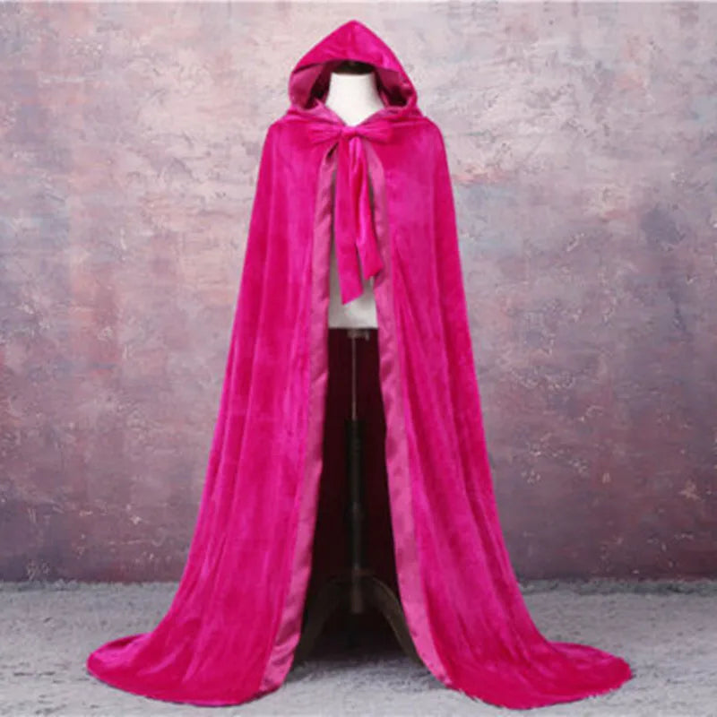 Long Velvet Hooded Cape for Layering over Outfits