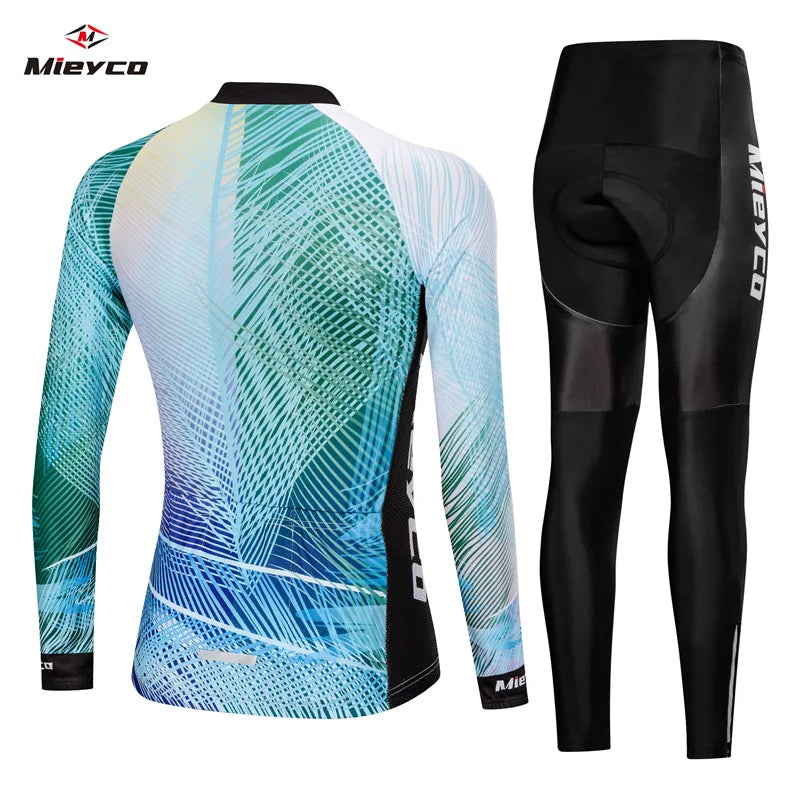 Women Long Sleeve Cycling Jersey Set MTB Bike Pants Kit Breathable Sportswear