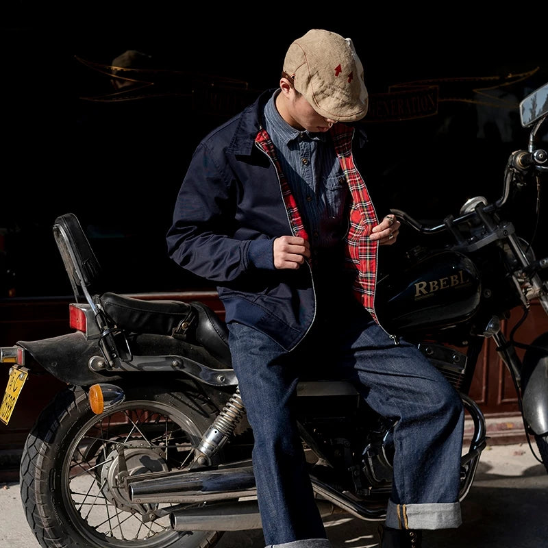 Men jacket autumn thin EU size vintage classic bomber coat inner plaid jacket