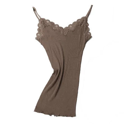 Women's Lace Trim Silk Cotton Blend Camisole with Adjustable Thin Straps