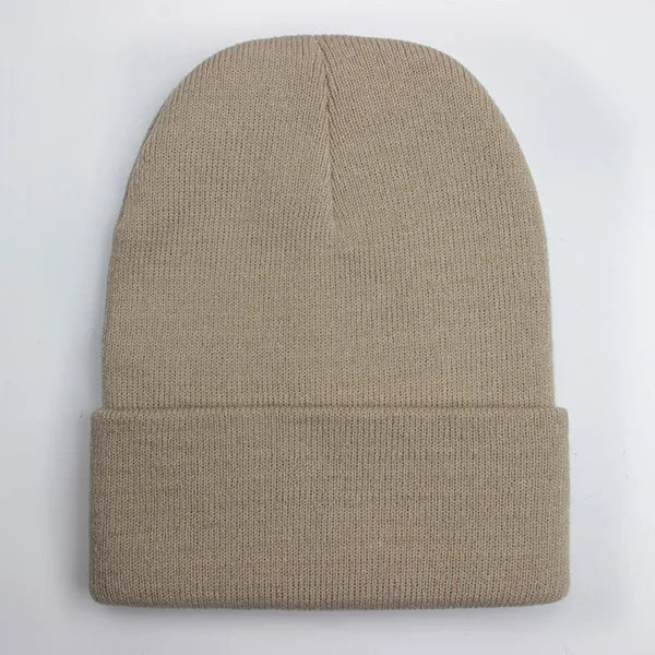 Solid Knit Beanie with Folded Cuff and Color Options