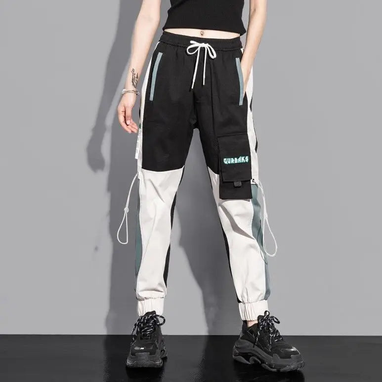 Women's Cargo Joggers with Contrast Panel and Strap Style Options