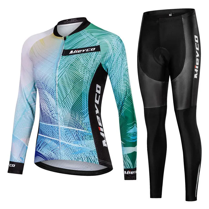 Women Long Sleeve Cycling Jersey Set MTB Bike Pants Kit Breathable Sportswear