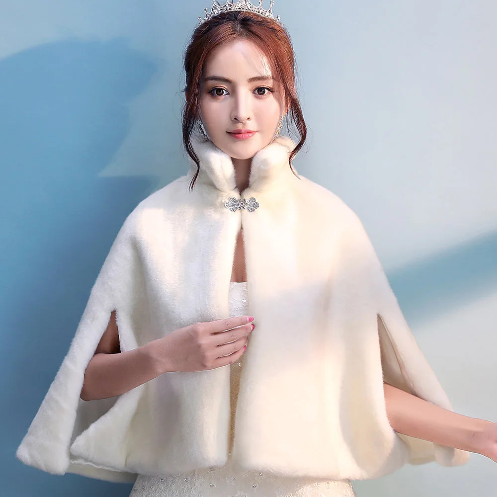 Plush Clasp Front Capelet for Layering over Dresses and Tops