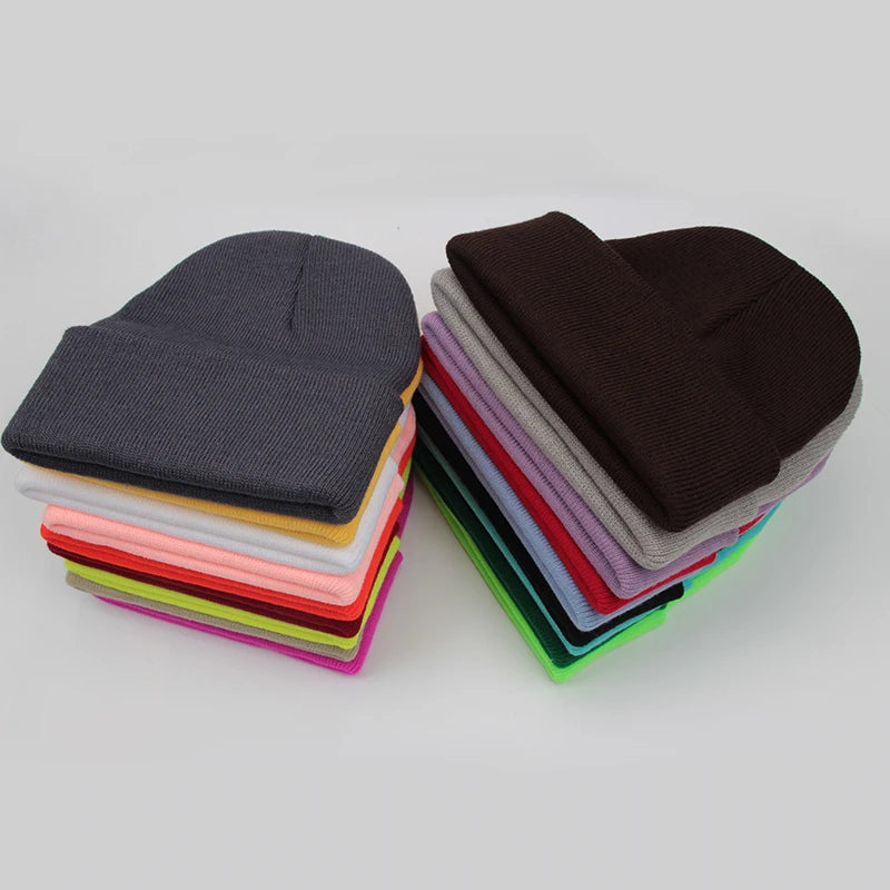 Solid Knit Beanie with Folded Cuff and Color Options