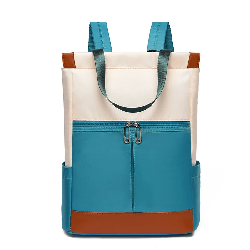 Colour Block Backpack Tote with Twin Handles and Front Zipper Pocket