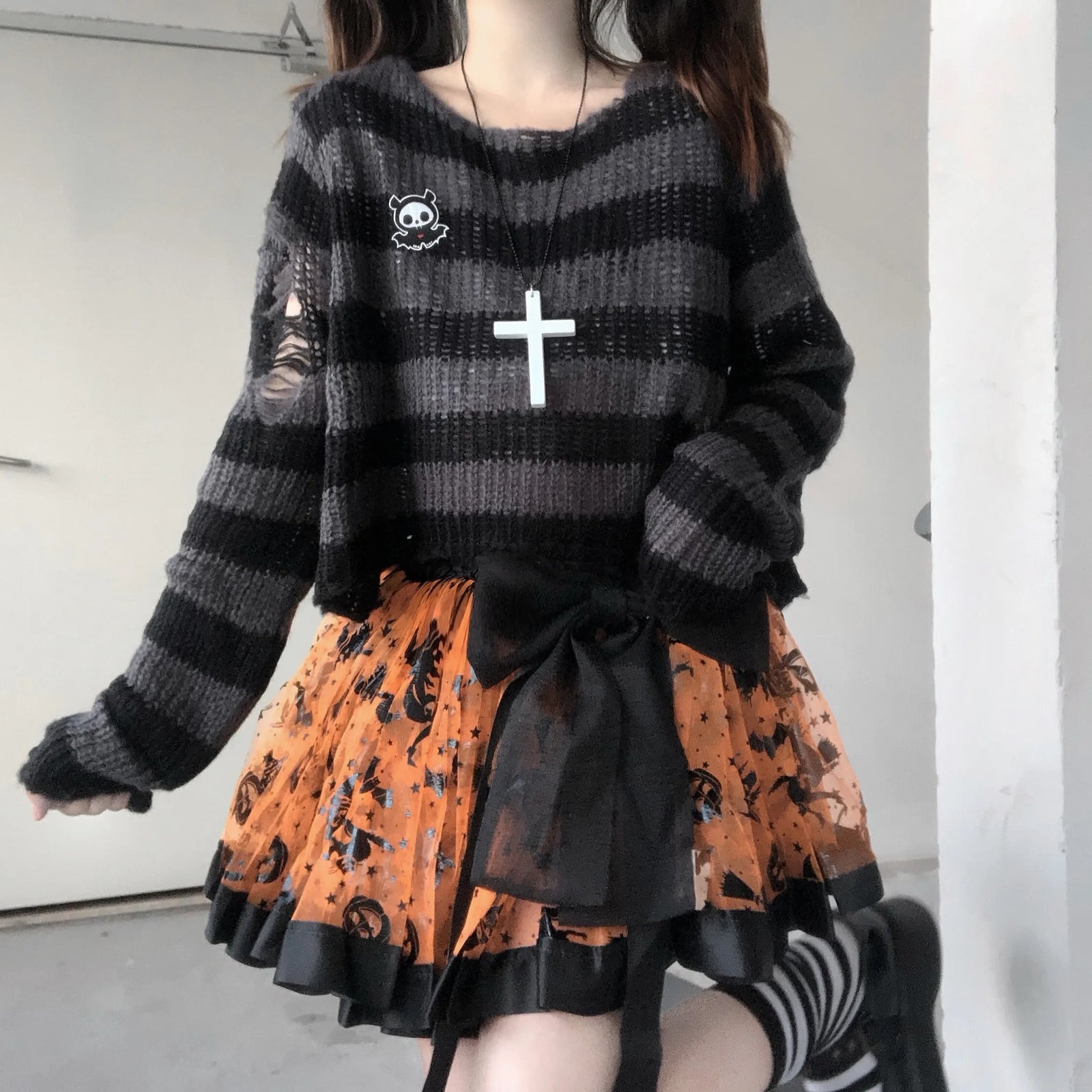 Women's Striped Long Sleeve Knit Sweater Casual Knit Layer