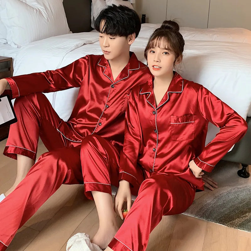 Men's Satin Look Button Front Shirt and Pants Pajama Set