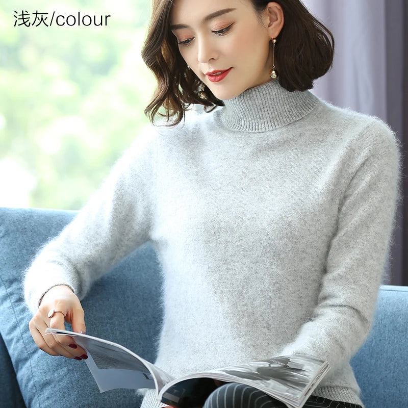 Women's Plain Roll Neck Long Sleeve Sweater Casual Knit Layer