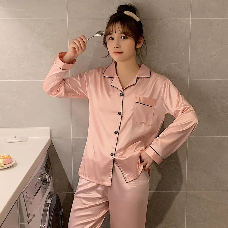 Men's Satin Look Button Front Shirt and Pants Pajama Set