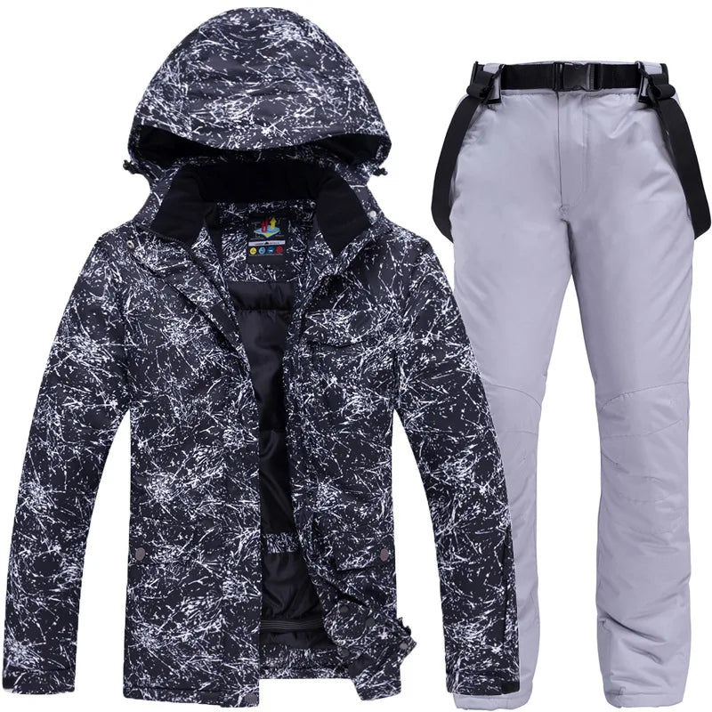 Hooded Ski Jacket and Pants Clothing Set with Style Options