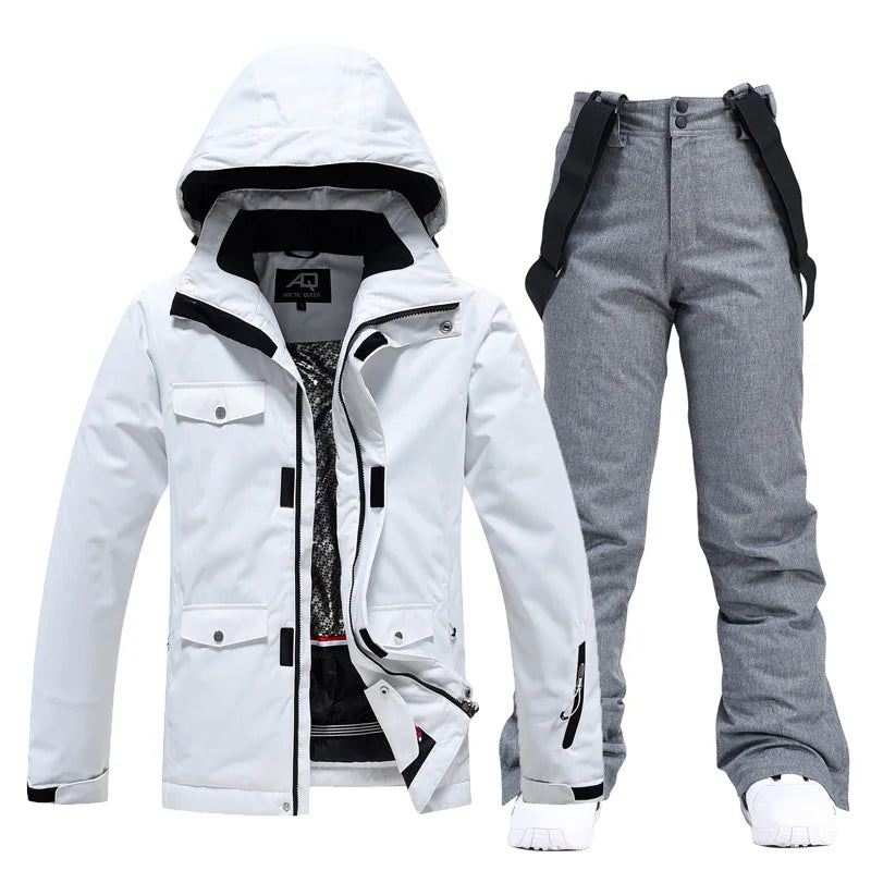 Hooded Ski Jacket and Pants Clothing Set with Style Options