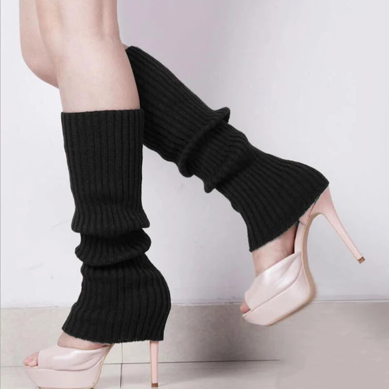 Solid Ribbed Calf Leg Warmers with Slouchy Knit Shape
