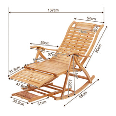 Heavy Duty Bamboo Rocking Chair Adjustable Lounge Recliner Leisure Living Room