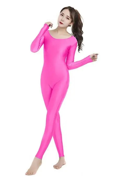 Women's Long Sleeve Scoop Neck Dance Unitard with Fitted Full Length Legs