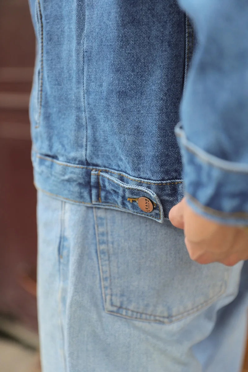 Men's Fashion Plus Size Light Blue Denim Trucker Jacket Outwear Oversized Jean Jacket