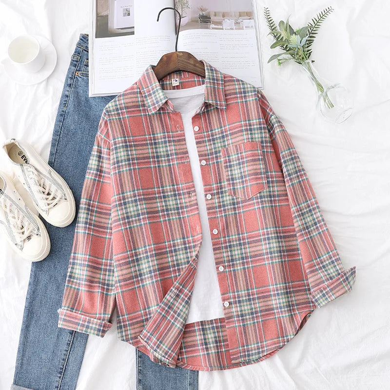 Women's Checked Collared Long Sleeve Shirt