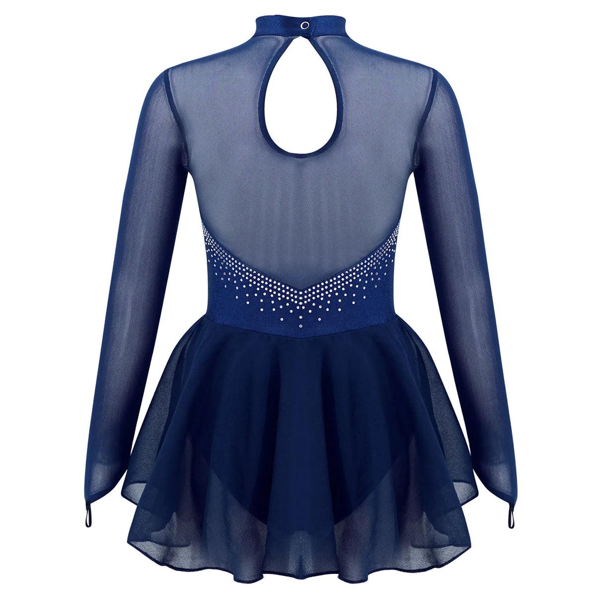 Girls' Long Sleeve Ballet Dress with Rhinestone Mesh and Tulle Skirt