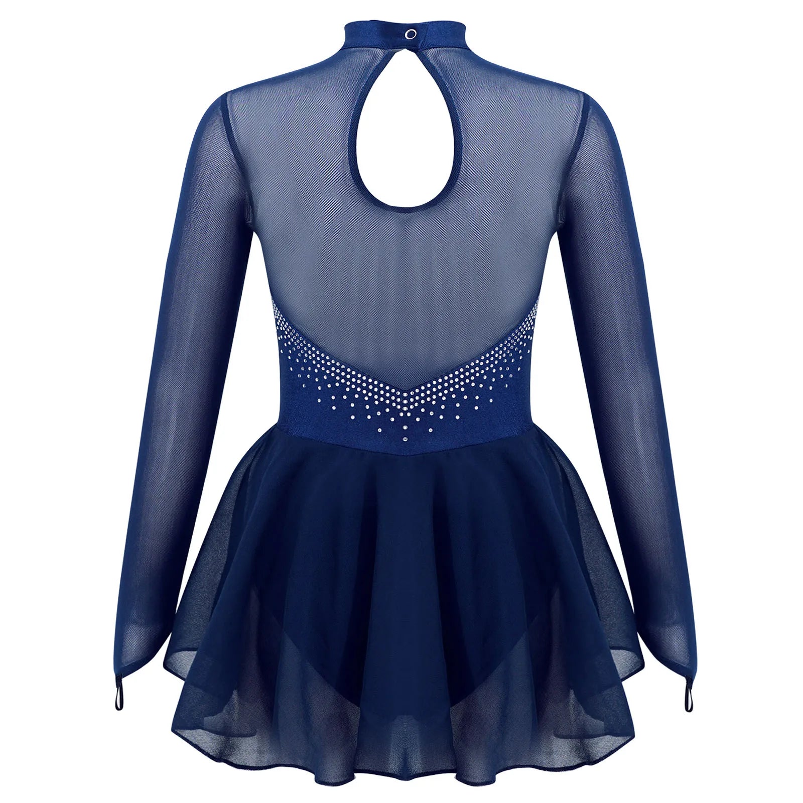 Girls' Long Sleeve Ballet Dress with Rhinestone Mesh and Tulle Skirt