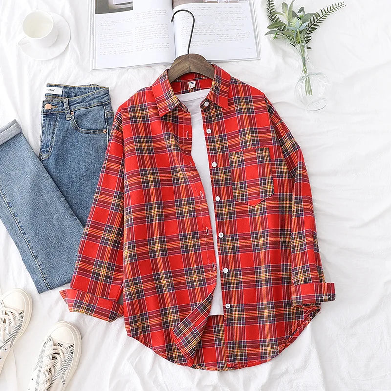 Women's Checked Collared Long Sleeve Shirt
