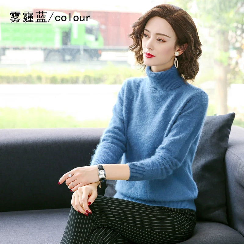 Women's Plain Roll Neck Long Sleeve Sweater Casual Knit Layer
