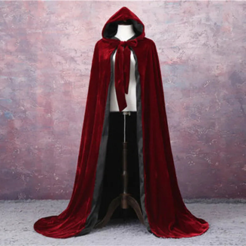 Long Velvet Hooded Cape for Layering over Outfits