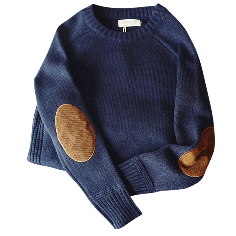 Men's Elbow Patch Crew Neck Knit Sweater