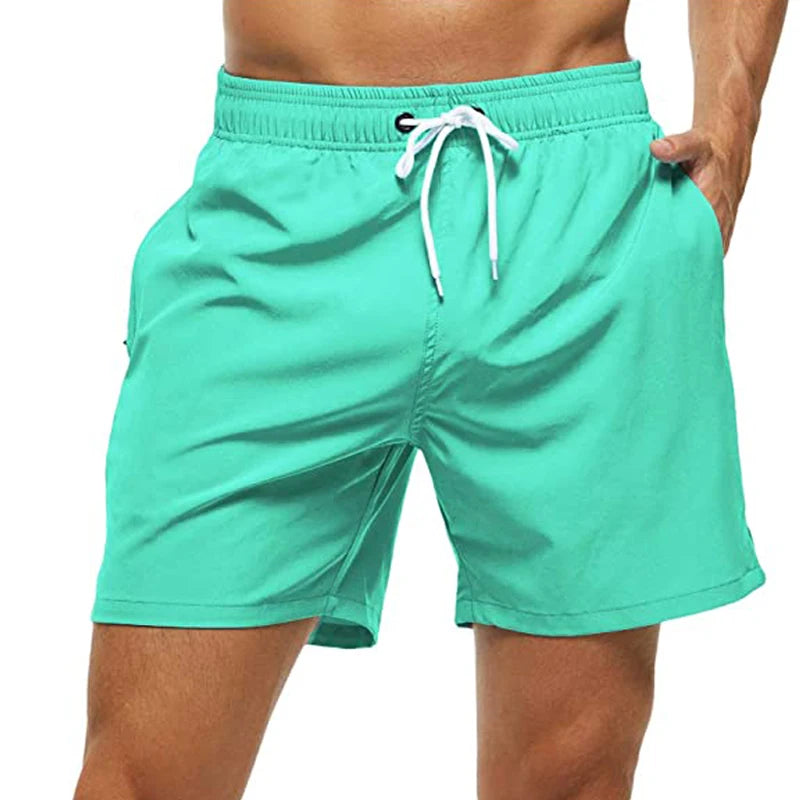 Men's Swim Shorts with Elastic Waist and Zipper Pockets for Beach and Pool Wear