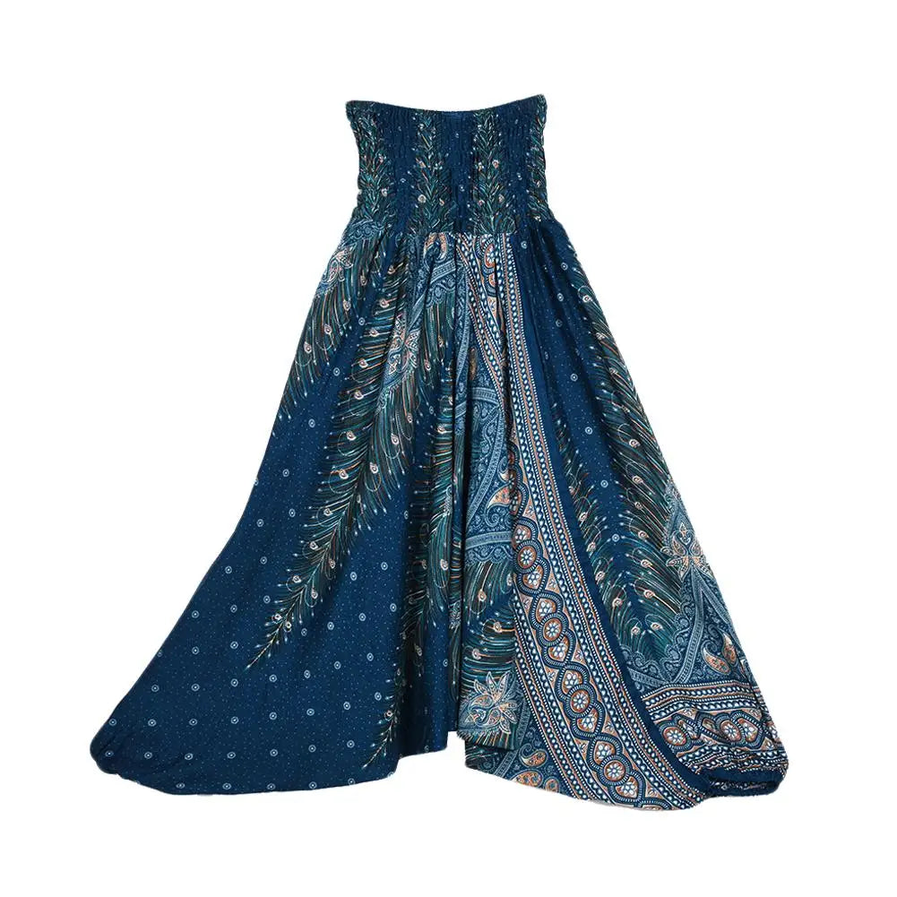 Unisex Cotton Harem Pants with Printed Convertible One Piece Styling