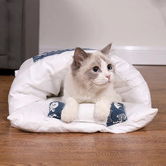 Japanese Cat Bed Warm Cat Sleeping Bag Deep Sleep Cave Winter Removable Pet House Bed for Cats Dogs Nest Cushion with Pillow