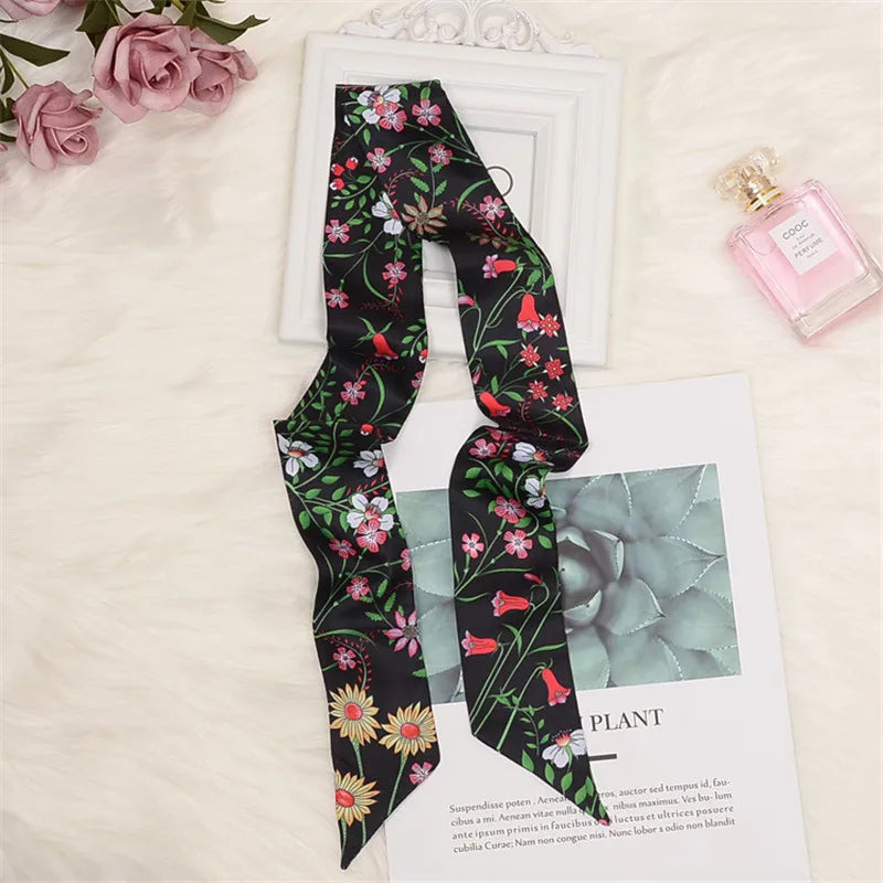 Horse Motif Skinny Ribbon Scarf with Printed Designs