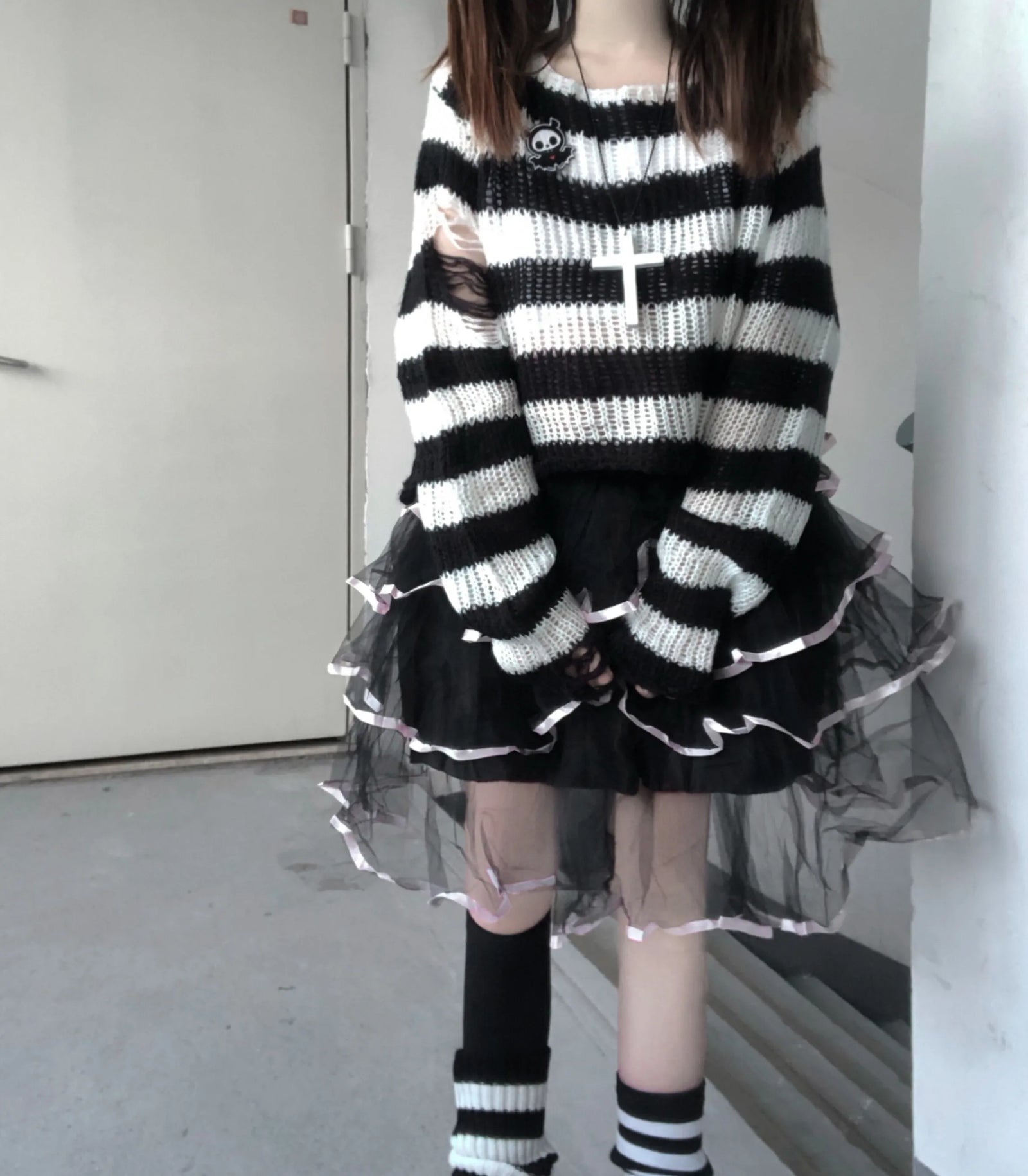 Women's Striped Long Sleeve Knit Sweater Casual Knit Layer