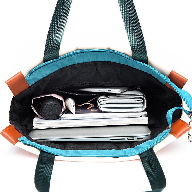 Colour Block Backpack with Tote Handles and Front Zipper Pocket Design