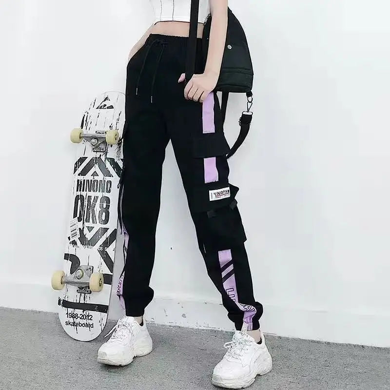Women's Cargo Joggers with Contrast Panel and Strap Style Options