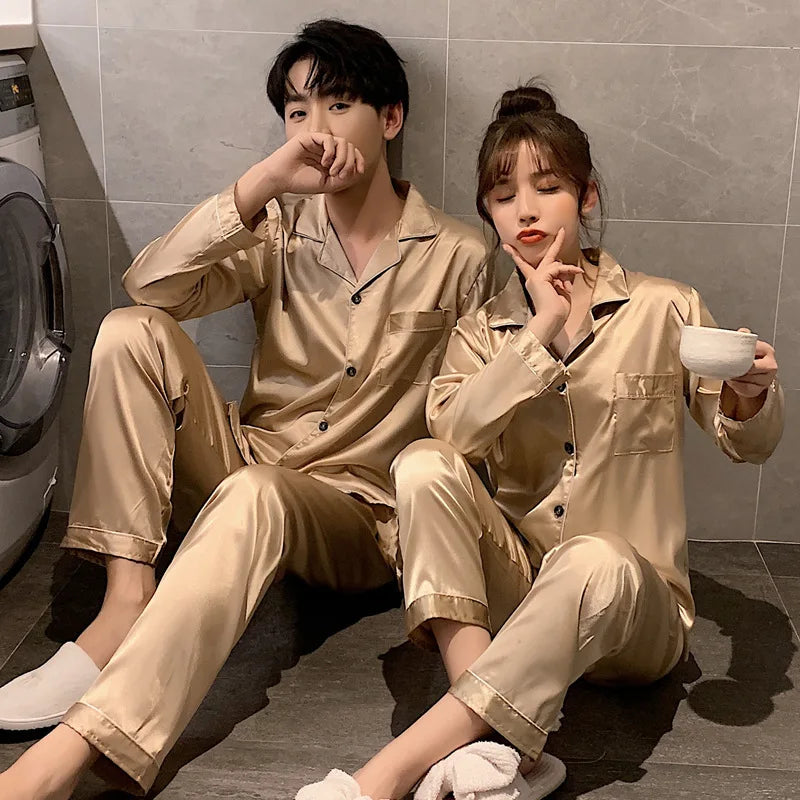 Men's Satin Look Button Front Shirt and Pants Pajama Set