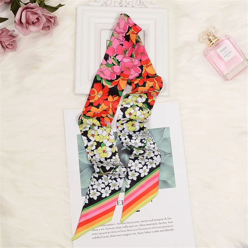 Horse Motif Skinny Ribbon Scarf with Printed Designs
