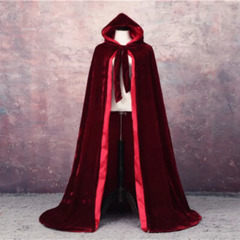 Long Velvet Hooded Cape for Layering over Outfits