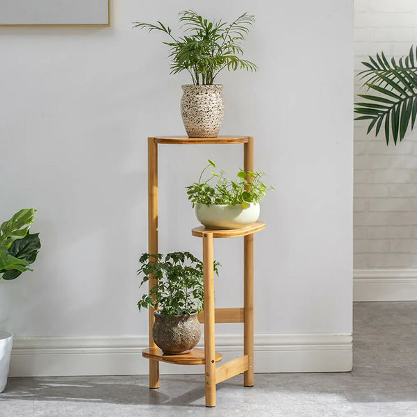 3-Tier Bamboo Plant Stands Indoor, Plant Stand Holder, Corner Plant Shelf, Plant Display Rack for Corner Balcony and Bedroom